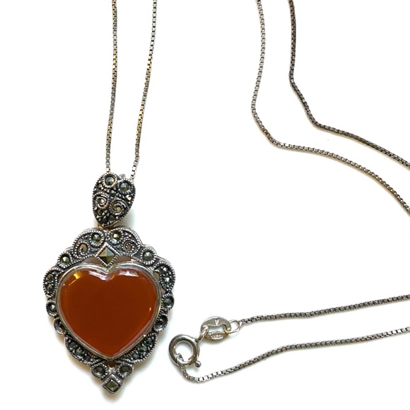 Sterling Silver & Marcasite Heart Shaped Necklace - Picture 7 of 7